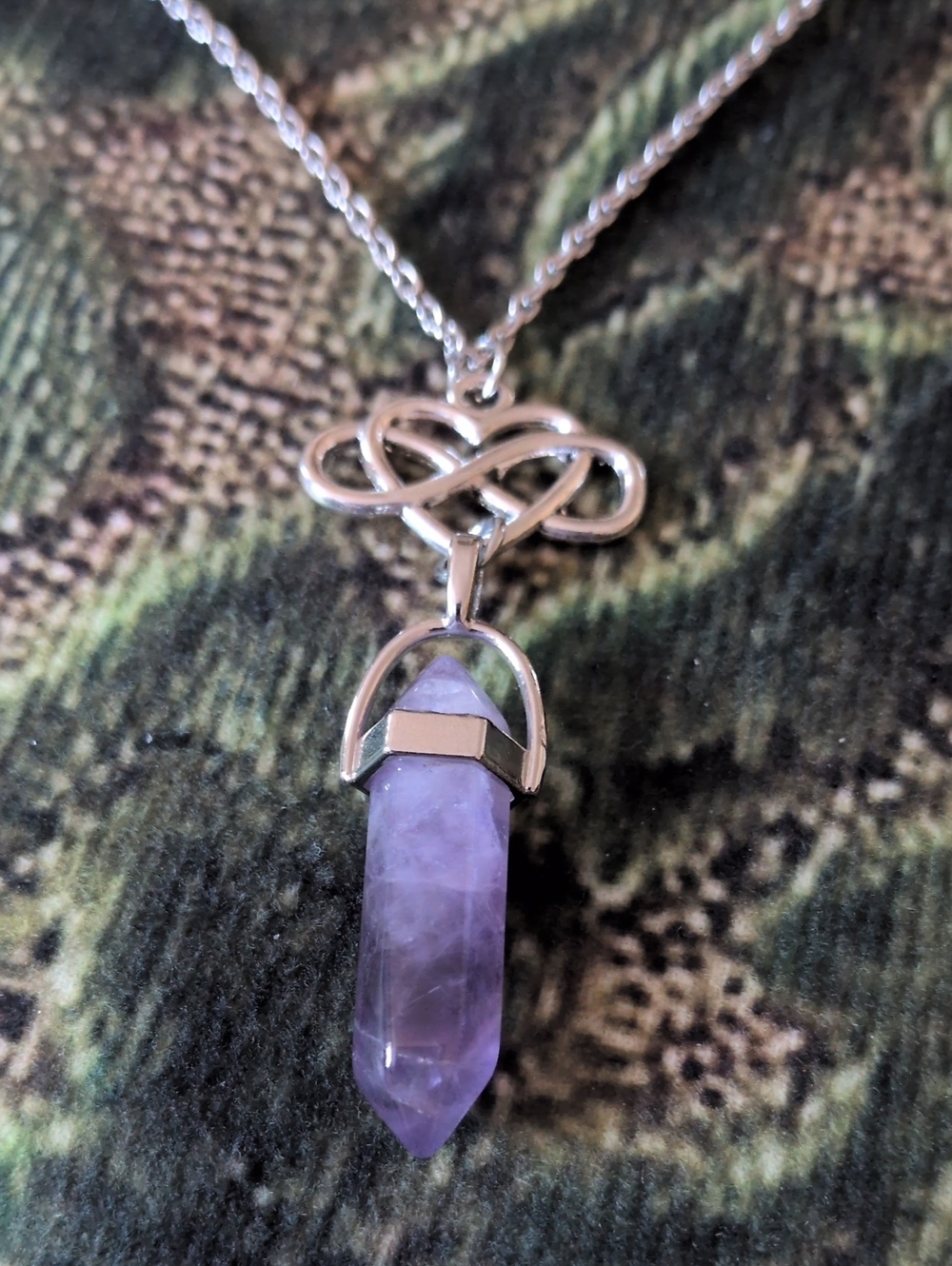 Silver Celtic Knot Amethyst Pendant Necklace - Purple